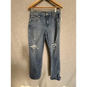 Gap 1969 Slim Boyfriend Jeans Womens 2/26R Blue Distressed Mid Rise Denim Ankle